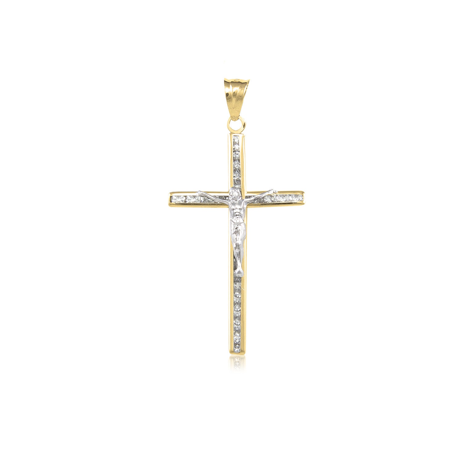 14K Yellow Gold Jesus Crucifix Cross of Caravaca Religious Charm Pendant with 1.2mm Box Chain Necklace 