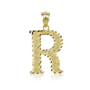 10K Solid Yellow Gold Initial Letter Pendant - A-Z Any Alphabet Necklace Charm