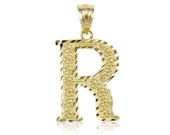 10K Solid Yellow Gold Initial Letter Pendant - A-Z Any Alphabet Necklace Charm