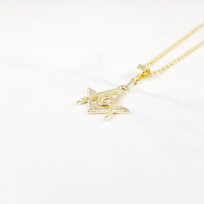 14K Solid Yellow Gold Masonic Pendant Mason Freemason Etsy