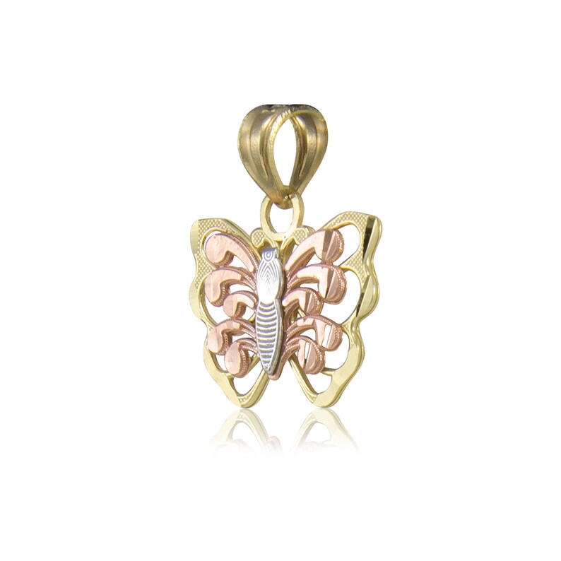 Multi Tone Necklace Charm 14K Solid Yellow White Rose Gold Butterfly Pendant
