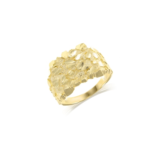 10K Solid Yellow Gold Nugget Ring Square Diamond Cut Etsy