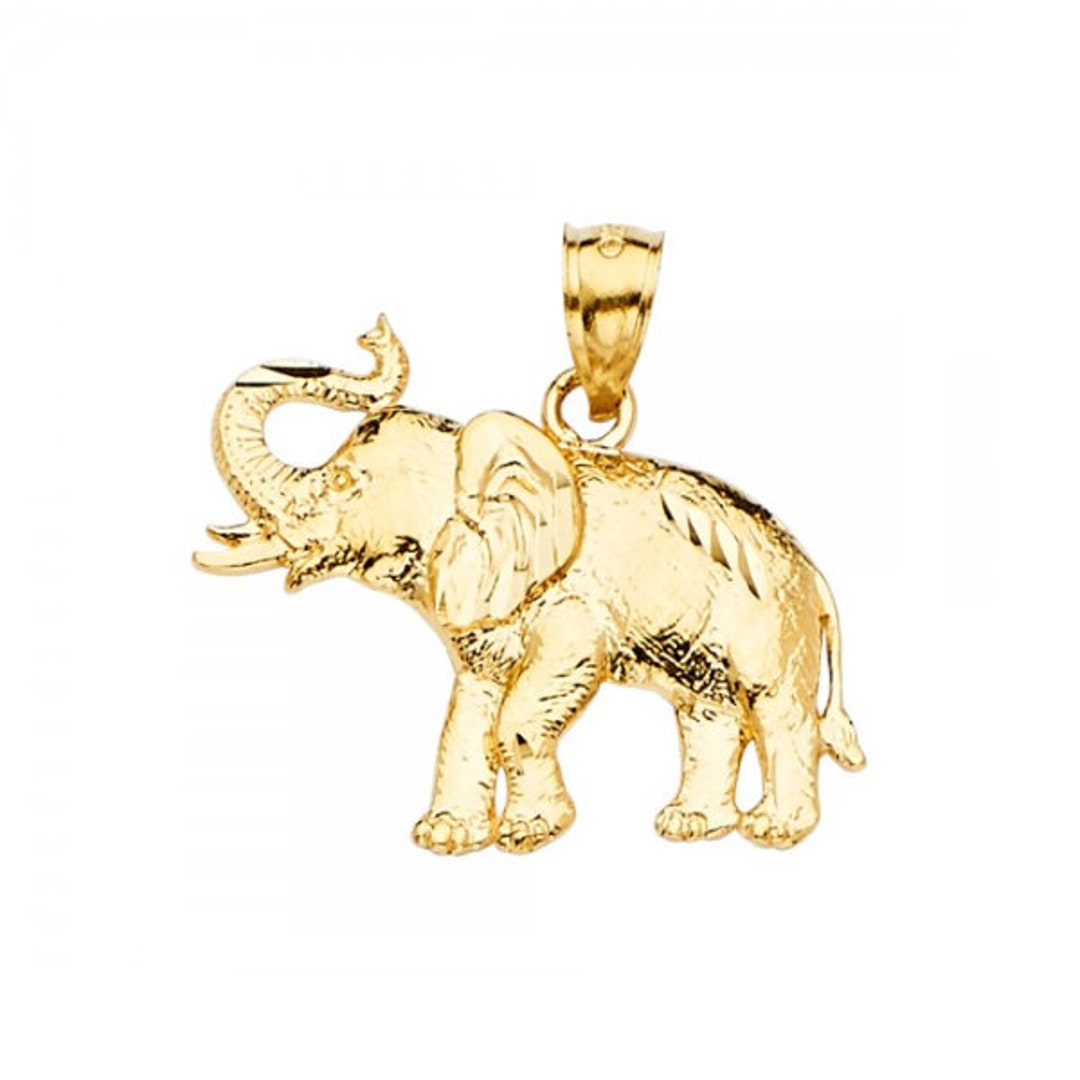 14K Solid Yellow Gold Elephant Pendant Good Luck Lucky - Etsy