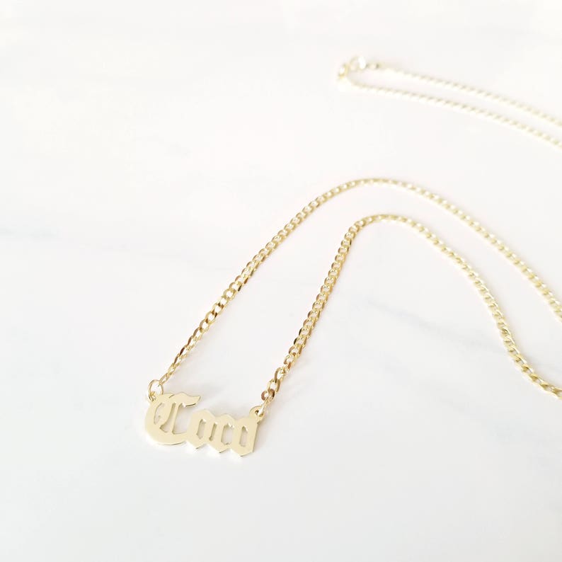 14K Solid Yellow Gold Personalized Custom Old English Name Pendant Cuban Chain Choker Necklace Set Alphabet Letter Charm image 4