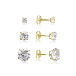 14K Solid Yellow Gold Cubic Zirconia Round Cut Solitaire Stud Earrings Basket 1.5-10.0mm