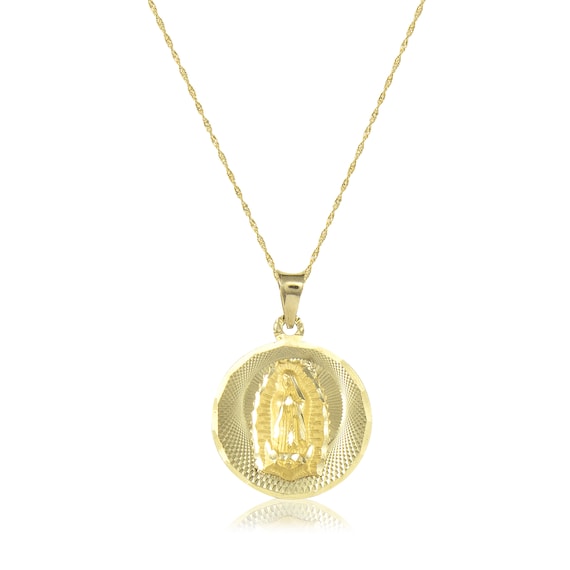 14K Solid Yellow Gold Virgin Mary Round Medal Pendant Singapore