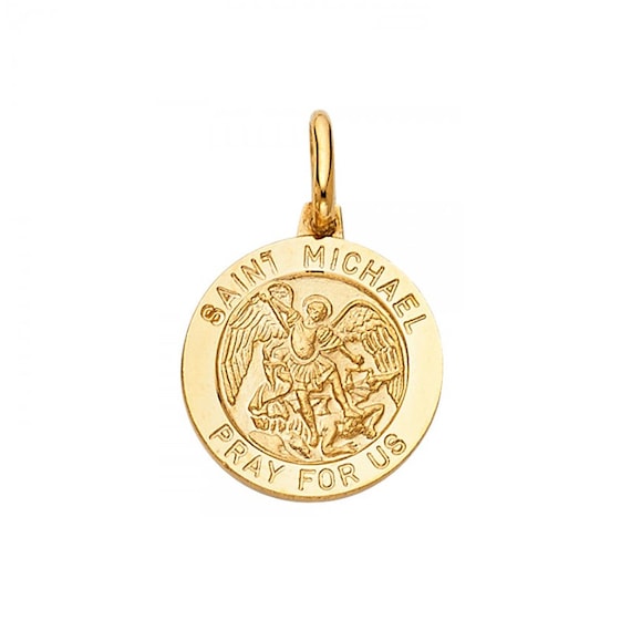 14k Solid Yellow Gold Saint Michael Medal Pendant Round - Gold Saint Michael Pendant Chain 14k Solid Yellow Gold Saint Michael Medal Pendant Round - Gold Saint Michael Pendant Chain