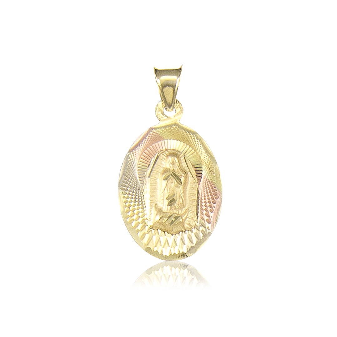 14K Solid Yellow White Rose Gold Virgin Mary Oval Medal Pendant ...