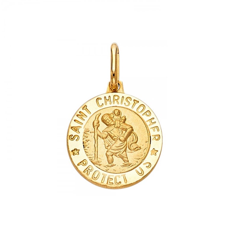 14K Solid Yellow Gold Saint Christopher 