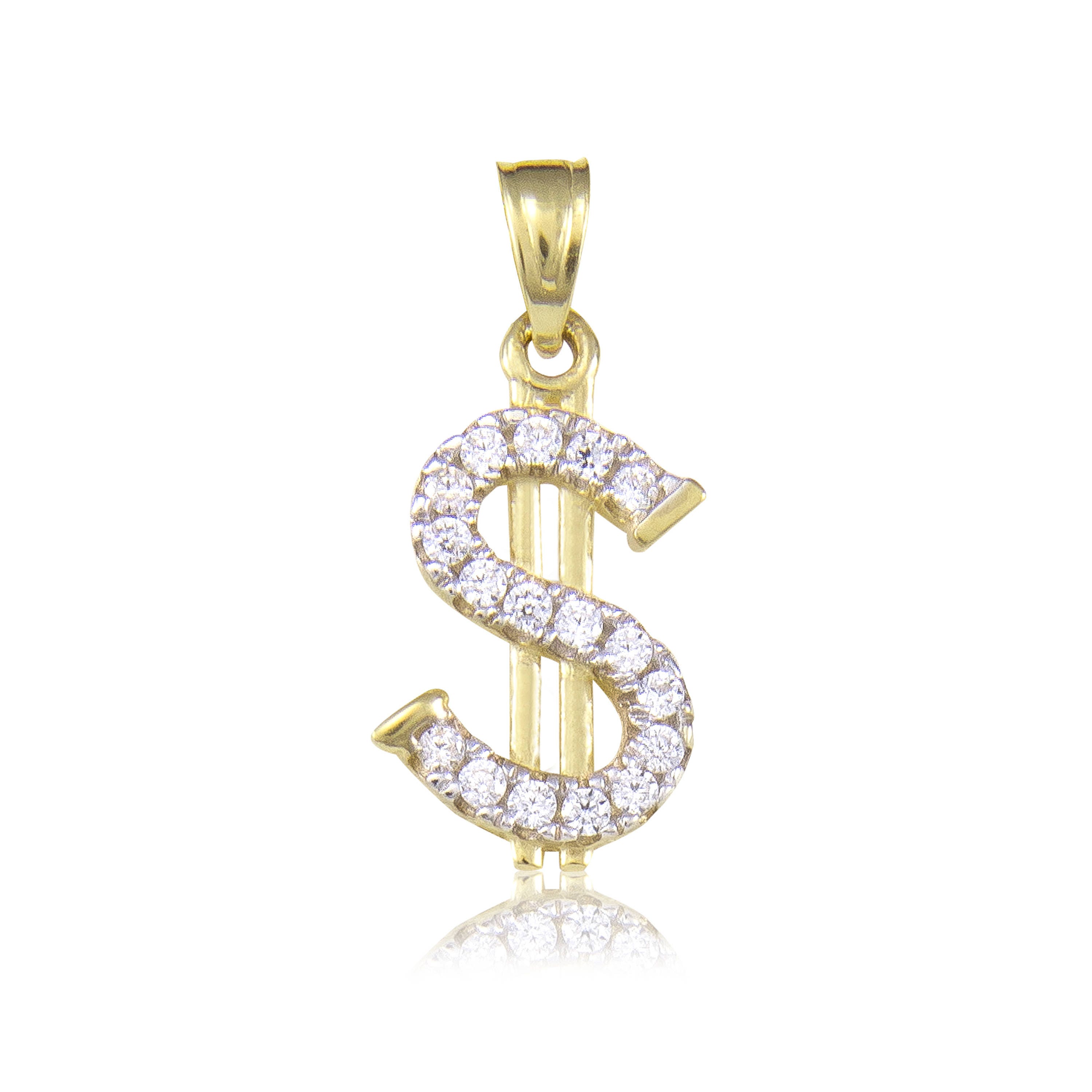 10k Yellow Gold CZ Dollar Sign Pendant