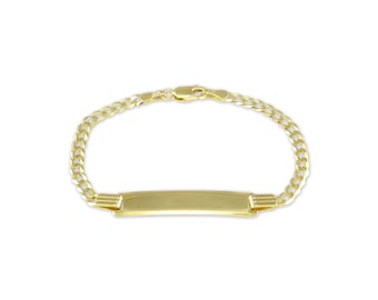 10K Solid Yellow Gold Personalized Cuban ID Bracelet 3.5mm 5.5-6" - Free Engraving Baby Kids