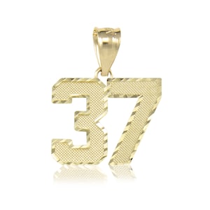 10K Solid Yellow Gold Custom Two Digit Number Pendant - 10-99 Diamond Cut Necklace Charm