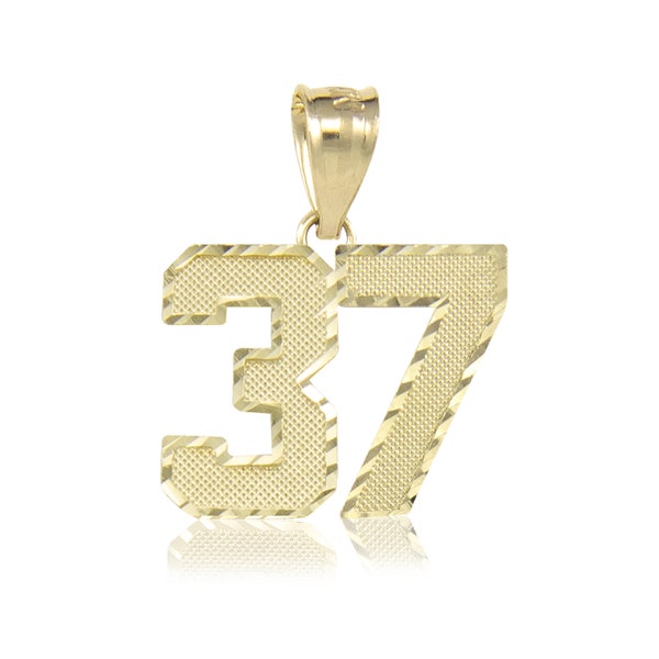 10K Solid Yellow Gold Custom Two Digit Number Pendant - 10-99 Diamond Cut Necklace Charm