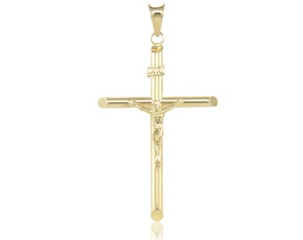 10K Yellow Gold Crucifix Cross Pendant - INRI Jesus Christ Polished Necklace Charm