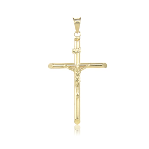 Details about   10K Yellow Cross Crucifix Jesus Religious Tube Charm Pendant Medium 1 inch INRI 