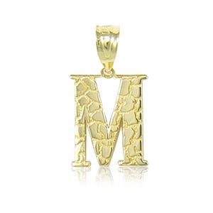 10K Solid Yellow Gold Nugget Initial Letter Pendant A-Z Any Alphabet Necklace Charm M