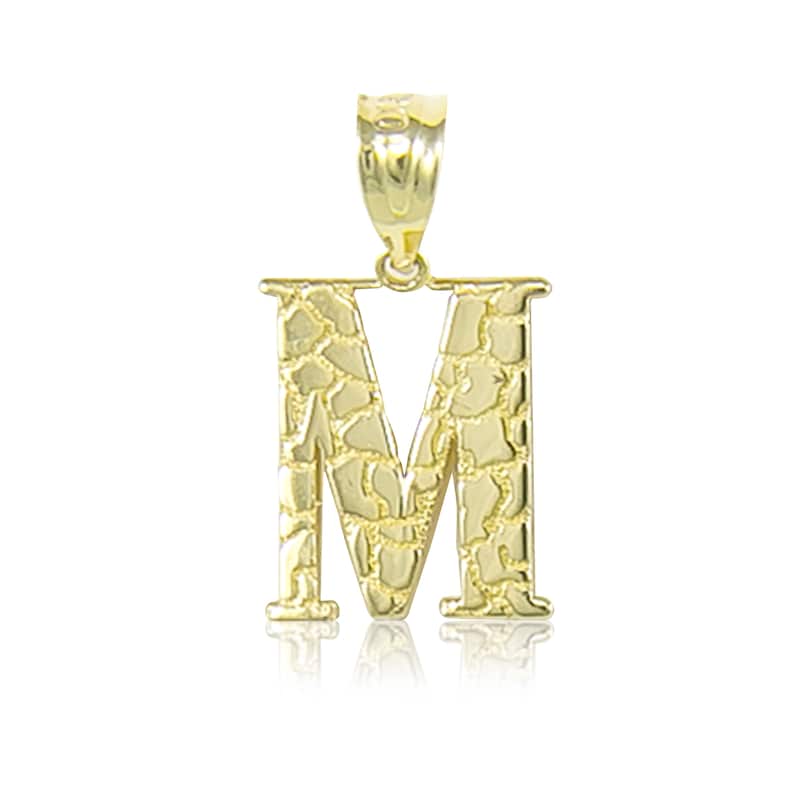 A-Z Any Alphabet Necklace Charm 10K Solid Yellow Gold Nugget Initial Letter Pendant