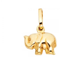 14K Yellow Gold Elephant Pendant - Good Luck Lucky Necklace Charm