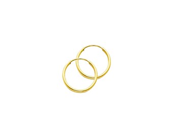 14K Yellow Gold Endless Round Hoop Earrings 1.0mm 12mm - Classic Polished Plain Tube