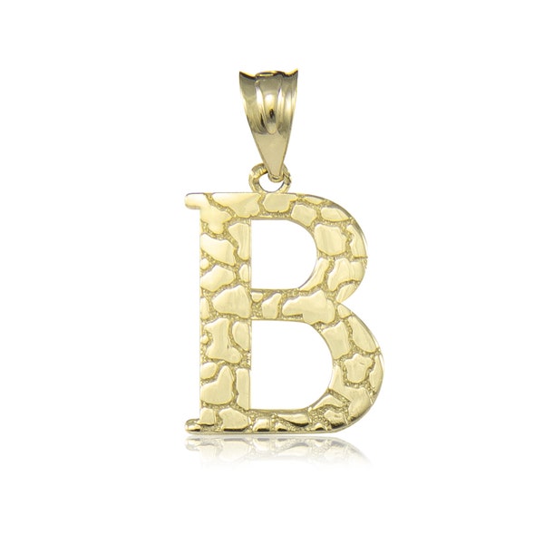 10K Solid Yellow Gold Nugget Initial Letter Pendant - A-Z Any Alphabet Necklace Charm