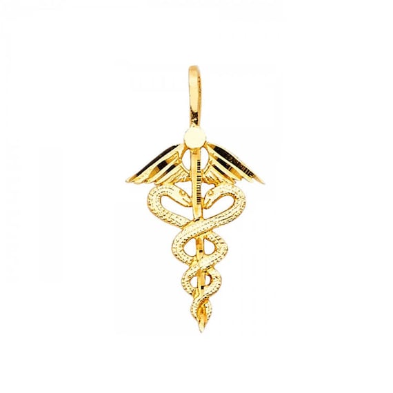 14K Yellow Gold Cadeusus Pendant on an Adjustable 14K Yellow Gold Chain Necklace