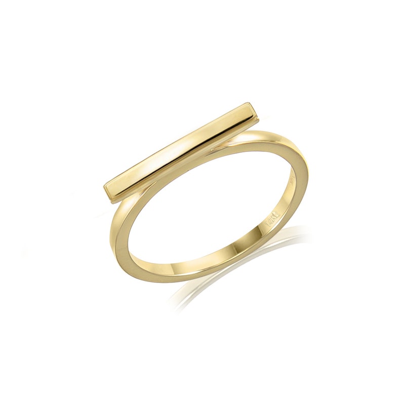 14K Solid Yellow Gold Bar Ring Plain Polished Stackable Etsy