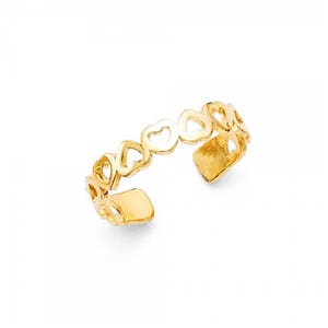 14K Solid Yellow Gold Heart Toe Ring Adjustable - Love Foot Feet Polished Round Band