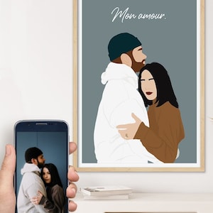 Handillustriertes Paarposter, Portraitdruck, personalisiertes Poster, Paarportrait, Geschenk für Paar, Illustration