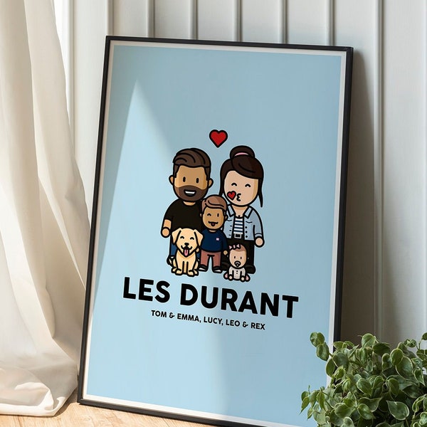 Gepersonaliseerde familie beeldje poster, gepersonaliseerd familieportret, poster afdrukken, gepersonaliseerd cadeau