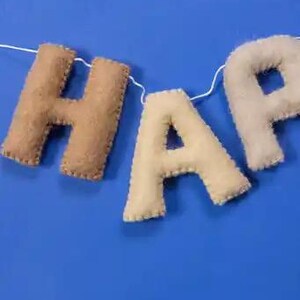 Handmade Felt Happy Birthday Banner Neutral Beige Natural Light Brown Tan Colors Garland Gift Party Office Classroom Home Decor Sign image 6