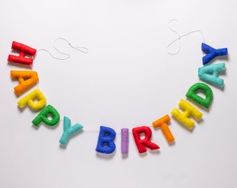 Felt Birthday Garland | Happy Birthday Garland | Rainbow Themed Felt Happy Birthday Banner | Birthday Party Decor | Ready to Ship