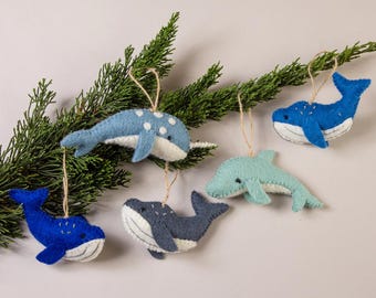 Felt Whale Dolphin Ornaments Handmade Christmas Tree Gifts Ornaments Decorations Whale Gift Ocean Ornament Endangered Sustainable
