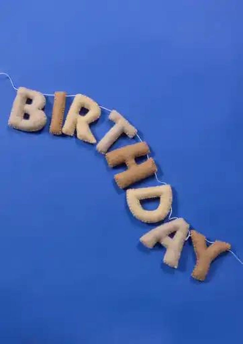 Handmade Felt Happy Birthday Banner Neutral Beige Natural Light Brown Tan Colors Garland Gift Party Office Classroom Home Decor Sign image 5