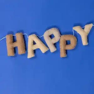 Handmade Felt Happy Birthday Banner Neutral Beige Natural Light Brown Tan Colors Garland Gift Party Office Classroom Home Decor Sign image 4