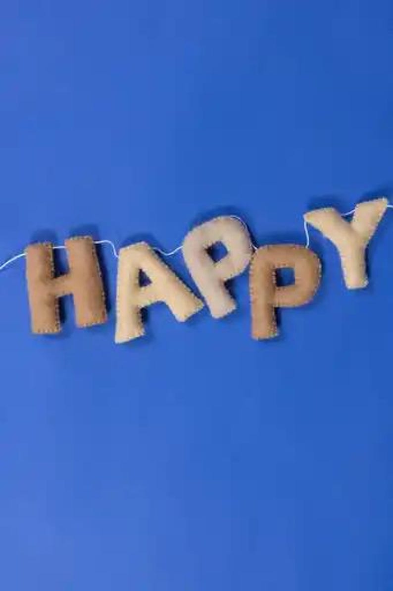 Handmade Felt Happy Birthday Banner Neutral Beige Natural Light Brown Tan Colors Garland Gift Party Office Classroom Home Decor Sign image 4