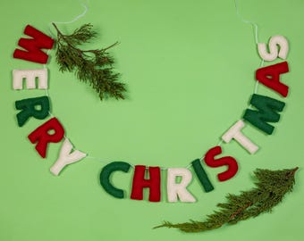 Felt Merry Christmas Garland Handmade Holiday Party Banner Decor Office Classroom Home Dorm