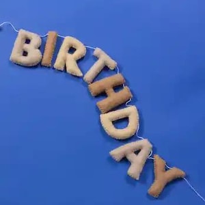 Handmade Felt Happy Birthday Banner Neutral Beige Natural Light Brown Tan Colors Garland Gift Party Office Classroom Home Decor Sign image 11