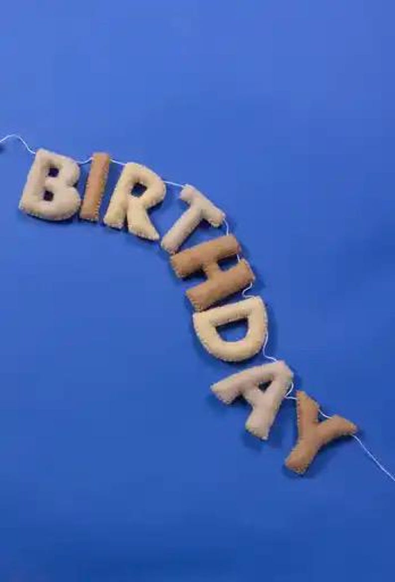Handmade Felt Happy Birthday Banner Neutral Beige Natural Light Brown Tan Colors Garland Gift Party Office Classroom Home Decor Sign image 11