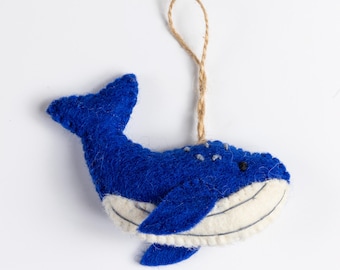Vilt ornament blauwe vinvis, handgemaakte wollen decoratie, gestikt kantoor aan huis Klas slaapzaaldecoratie kerstboom