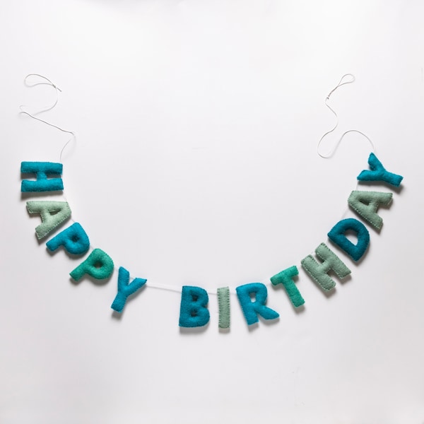 Felt Birthday Garland | Happy Birthday Garland | Blue Toned Themed Happy Birthday Banner | Birthday Party Decor | Ready to Ship