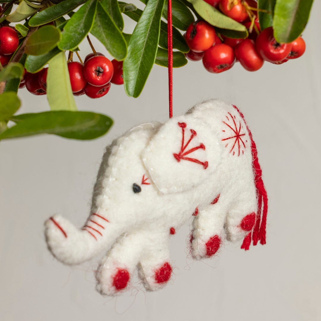 Felt White Elephant Ornament Elephant Christmas Ornament Etsy
