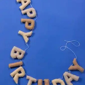 Handmade Felt Happy Birthday Banner Neutral Beige Natural Light Brown Tan Colors Garland Gift Party Office Classroom Home Decor Sign image 3