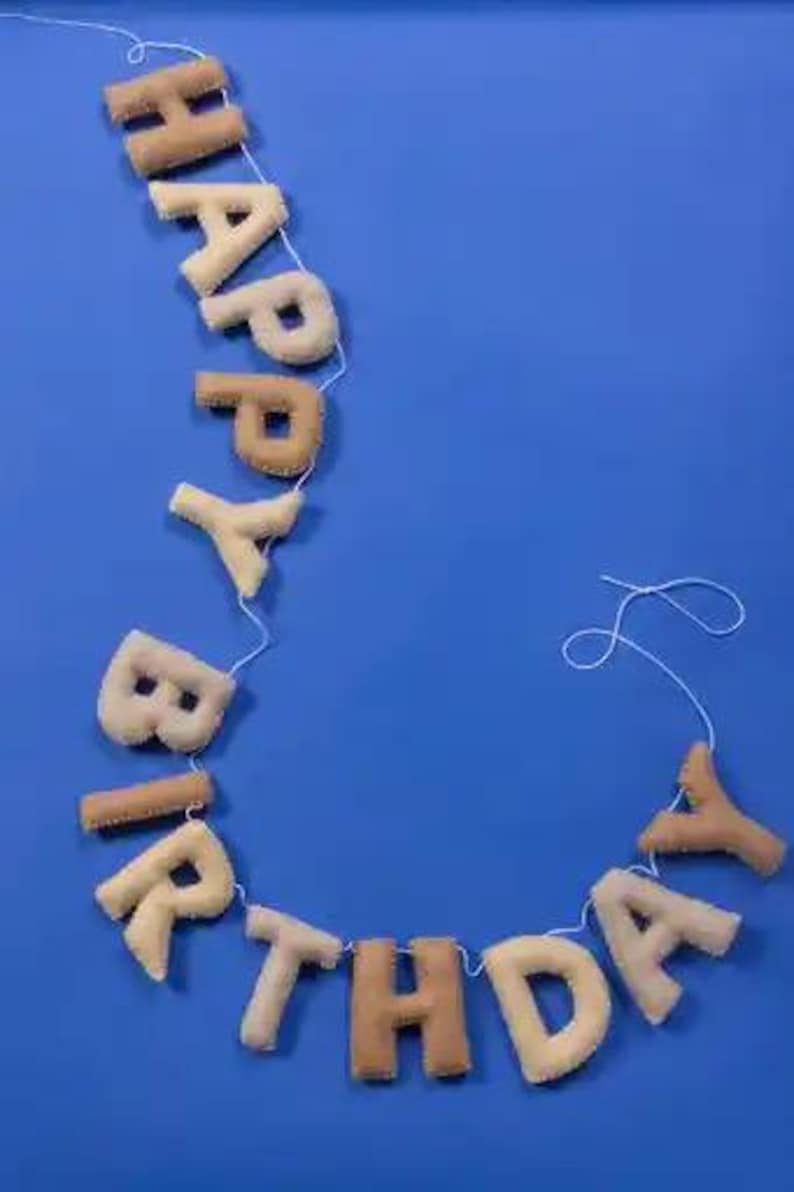 Handmade Felt Happy Birthday Banner Neutral Beige Natural Light Brown Tan Colors Garland Gift Party Office Classroom Home Decor Sign image 3