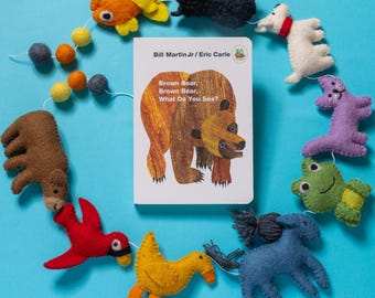 Brown Bear Felt Banner Birthday Preschool Book Speech Therapy Brown Bear Animals and Book Montessori Brown Bear Waldorf