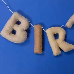 Handmade Felt Happy Birthday Banner Neutral Beige Natural Light Brown Tan Colors Garland Gift Party Office Classroom Home Decor Sign image 8