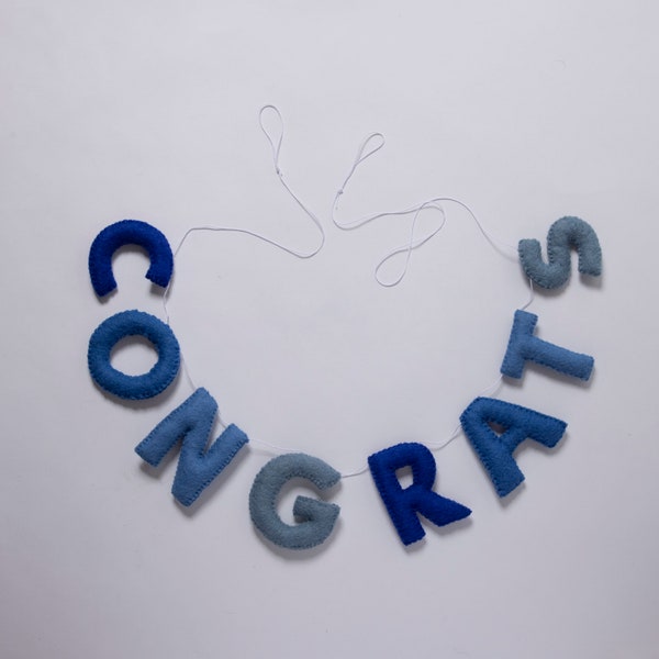Felt Congratulations Garland | Blue Themed Felt Congratulations Banner | Graduation Decor | Promotion Decor | Baby Decor | Ready to Ship