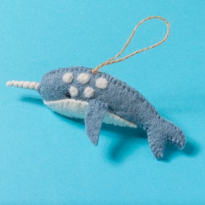 Felt Whale Ornament Handmade Narwhal Christmas Ornament Christmas Ornament Gift Christmas Decoration Whale Gift Unicorn Sea Eco Friendly