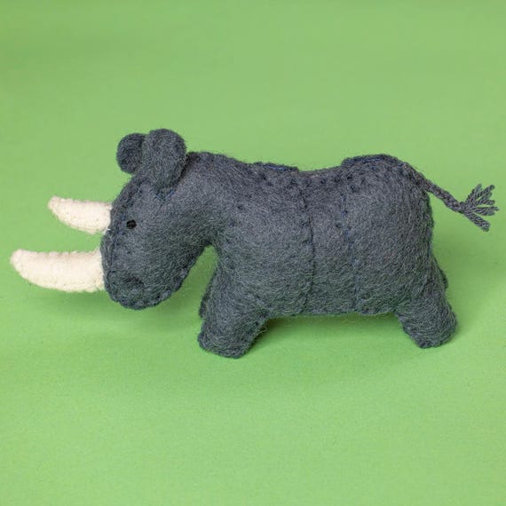 Handcrafted Wool Felt Rhino Toy Safari Animal Handmade Montessori Nursery Kindergarten Decor Child Play Gift