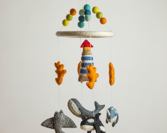 NEW! Felt Ocean Mobile | Ocean Nursery Mobile | Whale Nursery Mobile |  Handmade Felt Ocean and Lighthouse Crib Mobile | Ready to Ship