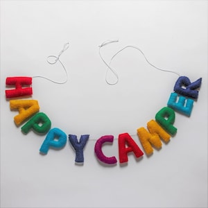 Filz Happy Camper Girlande Camping Banner RV Kabine Zelt Dekor Handarbeit Spaß Geschenk Erdtöne